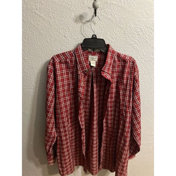 L.L. Bean Mens Red Plaid Button Down Shirt size  L Tall - Picture 1 of 9